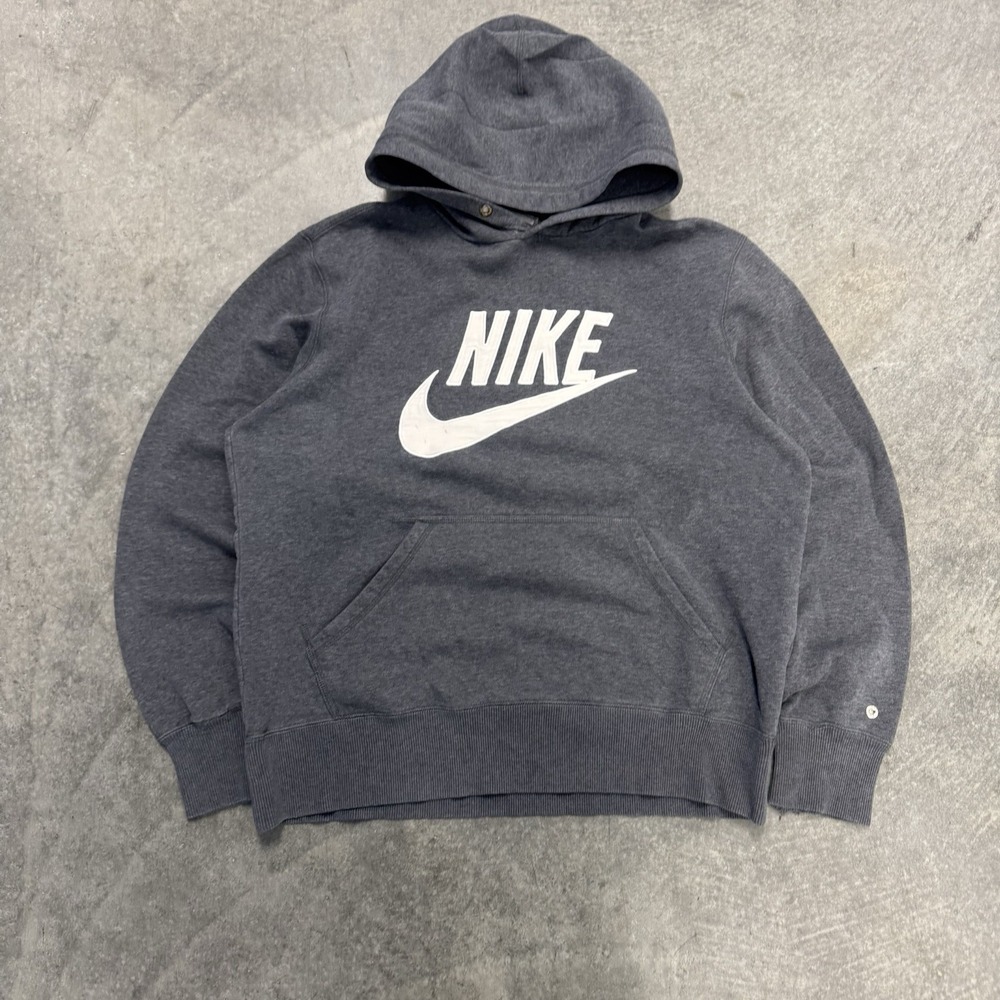 Vintage Men's Nike Hoodie Gray Spellout Embroidered Gray Tag Retro Pullover M